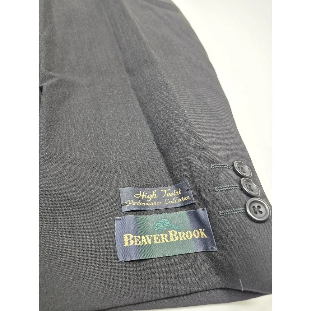 BeaverBrook Suit Mens 50 Long Black 100% Wool Double Breasted 2 Piece 45x36 NWT